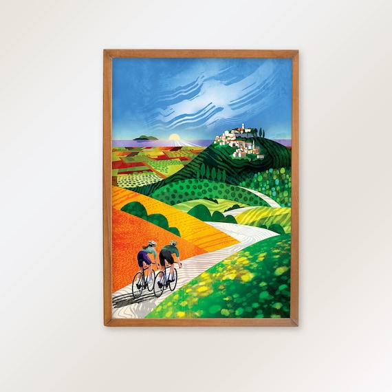 Cycling Couple Art Print: Gift for cyclists. Bicycle ride.