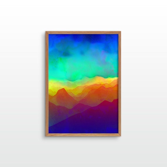 Misty mountains. Art print. Minimalist home decor. Living room wall art.