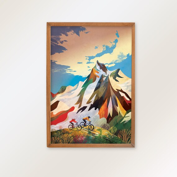 MTB couple fine art print. Mountain bike fun in the mountains.