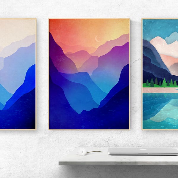 Landscape art prints. Set of three art prints.