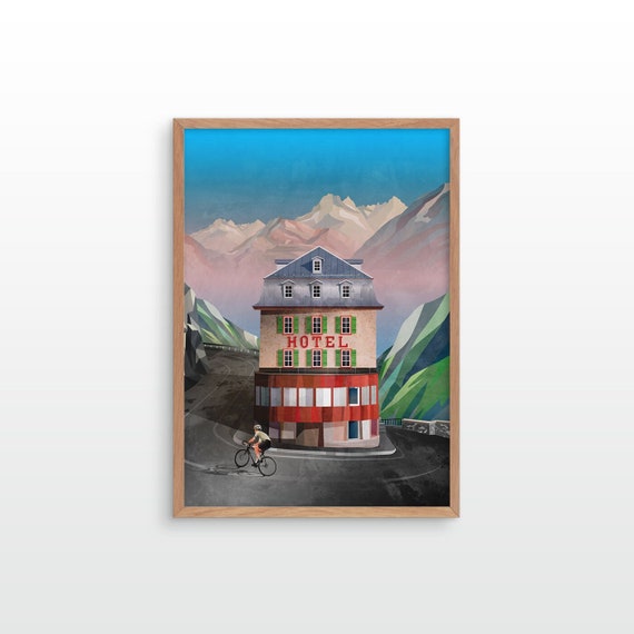 Cycling art print. Furka Pass.