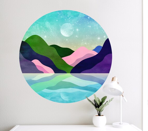 Mountains after a storm. Wall decal with vibrant colours. Serene decoration for your home.