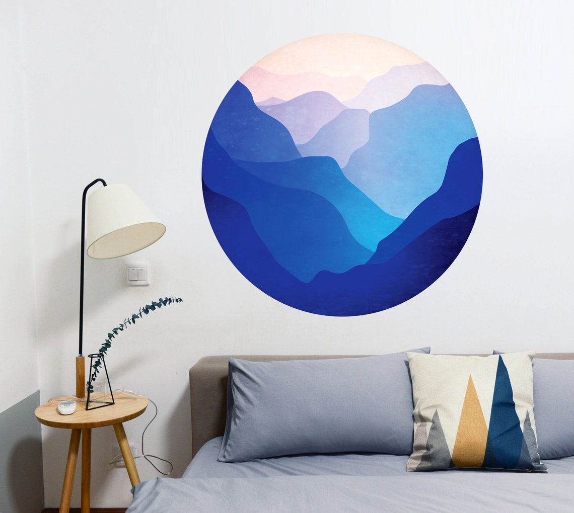 Landscape Wall Decal. Valley With Mountains. Self Adhesive Etsy