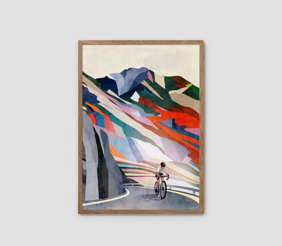 Cycling print. Mountain climb. Woman cyclist. Great gift for cyclists.