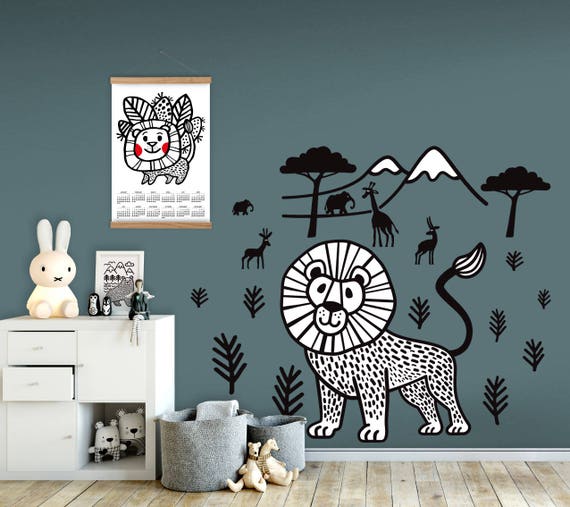 lion wall decal wall sticker nursery decal wild animal | etsy