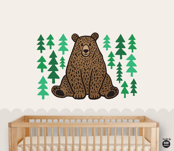 Bear wall decal. A bear is playing in the forest. Perfect decoration for a children's room.
