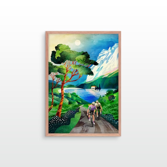 Cycling Couple art print. Best gift for cyclists. A lifetime memory.