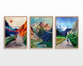 Láminas artísticas de ciclismo. Juego de tres.