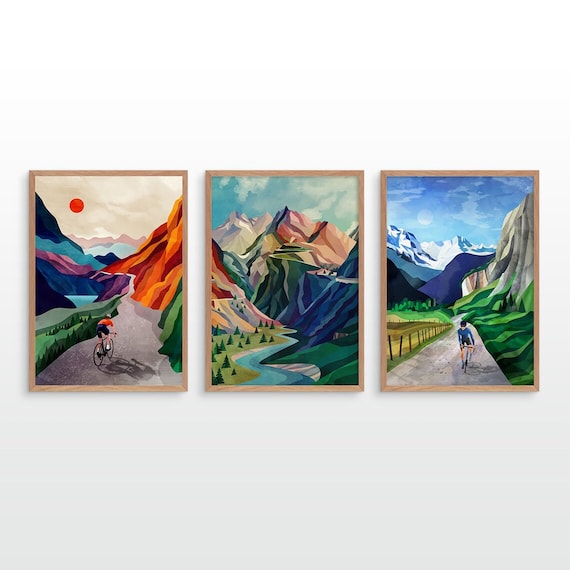 Cycling art prints. Set of three.