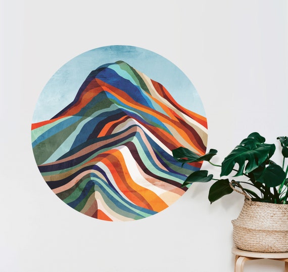 Colorful Mountain wall decal. Self-adhesive, repositionable, and removable fabric. Decoration for your walls.