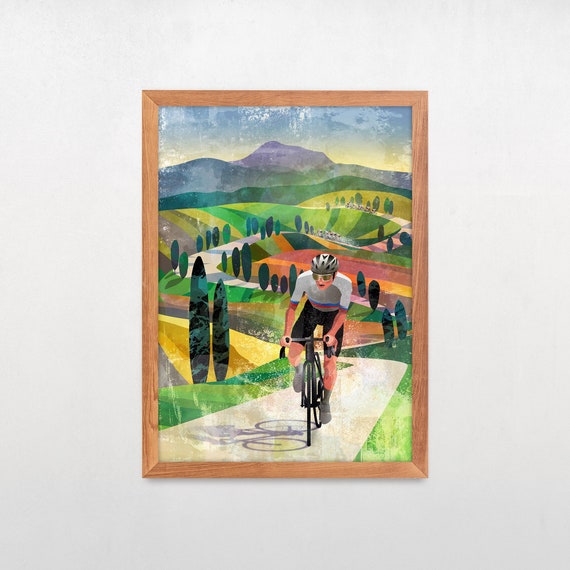 Tadej Pogačar on Strade Bianche. The champion. Cycling art print.