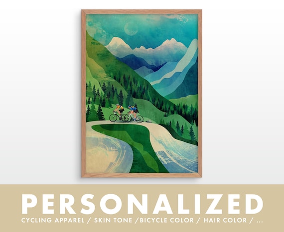 Personalized Cycling Art Print: Mountain Climb Illustration