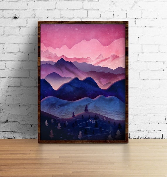 Landscape art print. Mountain print. Decoration for your home.