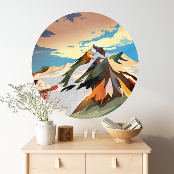 Landscape wall decal. Mighty mountain. Self-adhesive, repositionable, and removable fabric.