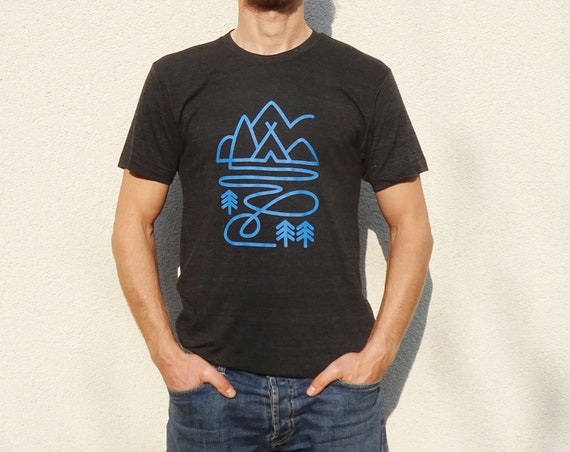 Men's tshirt for outdoor and nature lovers. Screen printed on Tri-Blend Short Sleeve Track. Very light to wear.