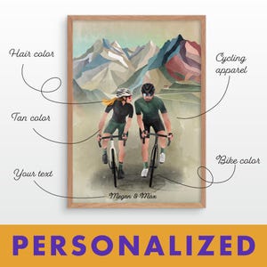 Perfektes personalisiertes Geschenk für Radsportpaare. Romantischer Radsport Kunstdruck. Geschenk für Paare, die den Radsport lieben.