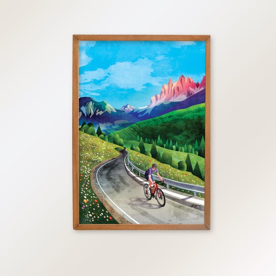 Cycling fine art print: High mountain pass road, Cyclist Gift