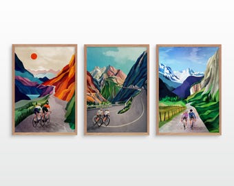 Cycling Art Print Set: Road Bike Illustration. Memory of your cycling adventures