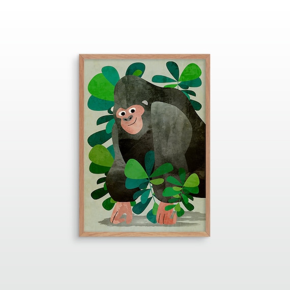 Gorilla nursery print. Beautiful archival print for your wall.