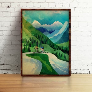 Cycling couple art print. Great gift for cyclists. image 4