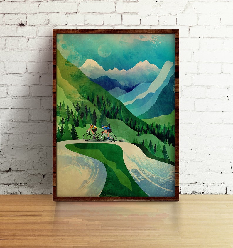 Cycling couple art print. Great gift for cyclists. image 4