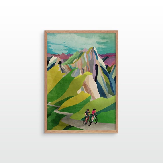 Cycling couple art print. Great gift for cyclist.