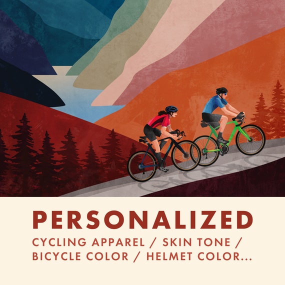 Personalized cycling art print. Great gift for a cycling couple. A perfect decorative gift for cyclists.
