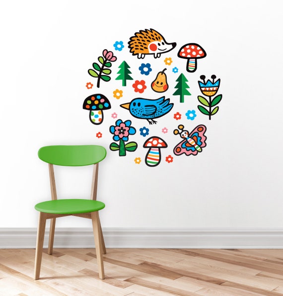 Nursery wall decals. Self adhesive, repositionable and removable fabric.
