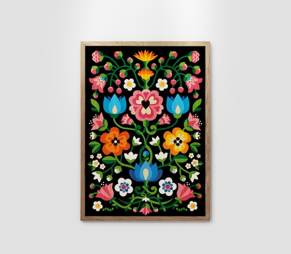 Mountain Flowers art print. Home decor with folk motiv.