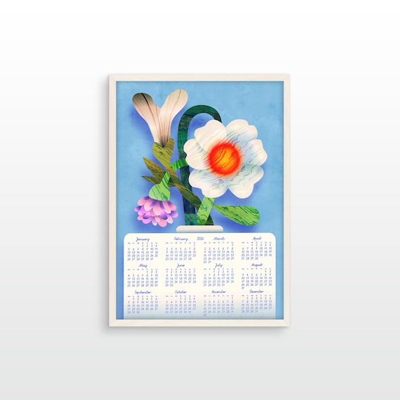 Flowers in vase 2026 wall calendar.