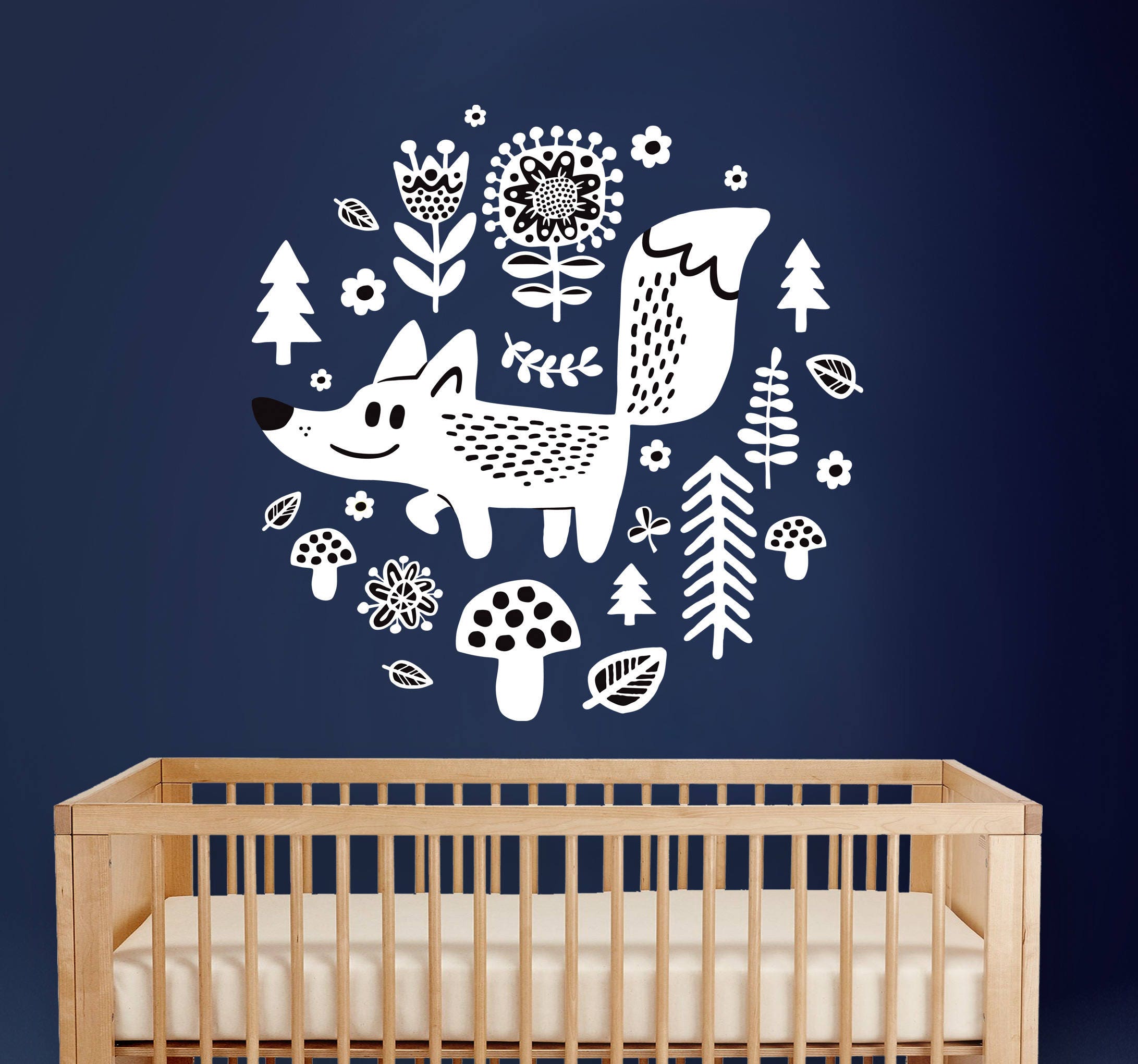 Fox wall sticker. White wall decals with foxy is ideal decoration for
