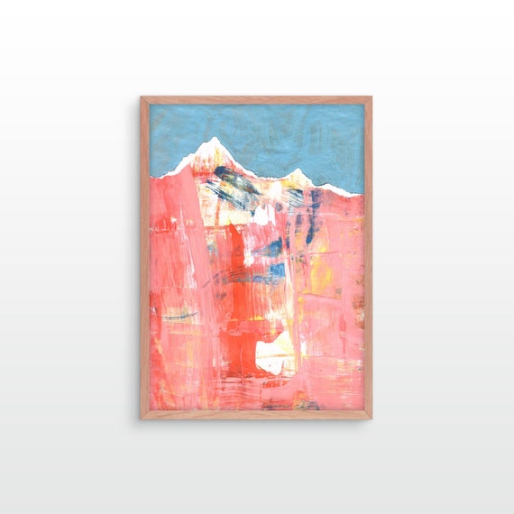 Mountain art print. Abstract collage art print.