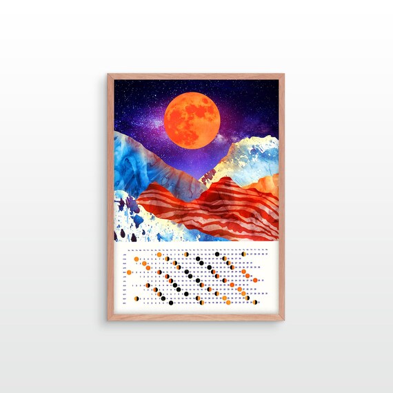 Custom Moon Phase Calendar 2026: Mountain Art Print