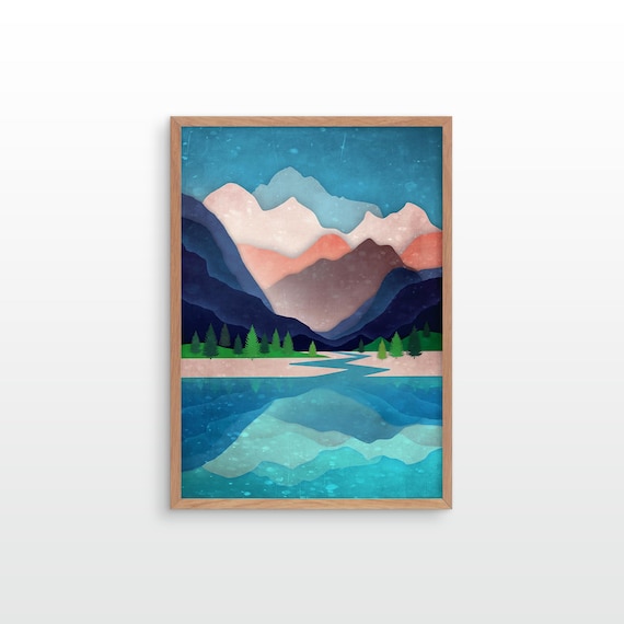 Mountains over crystal clear water. Perfect home decor for your home.