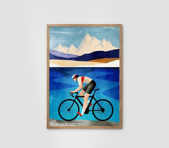 Cycling print. Great gift for cyclists. Ideal print for decorating your living room or office.