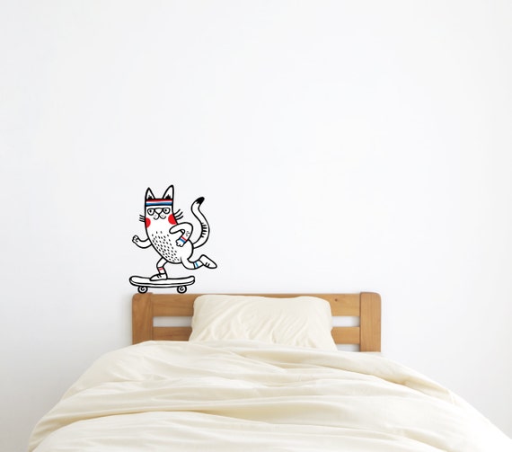 Cat wall decal. Self adhesive, repositionable and removable fabric. Perfect for kidsroom decor.