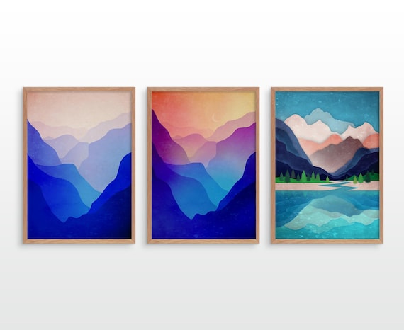 Landscape art prints. Set of three art prints.
