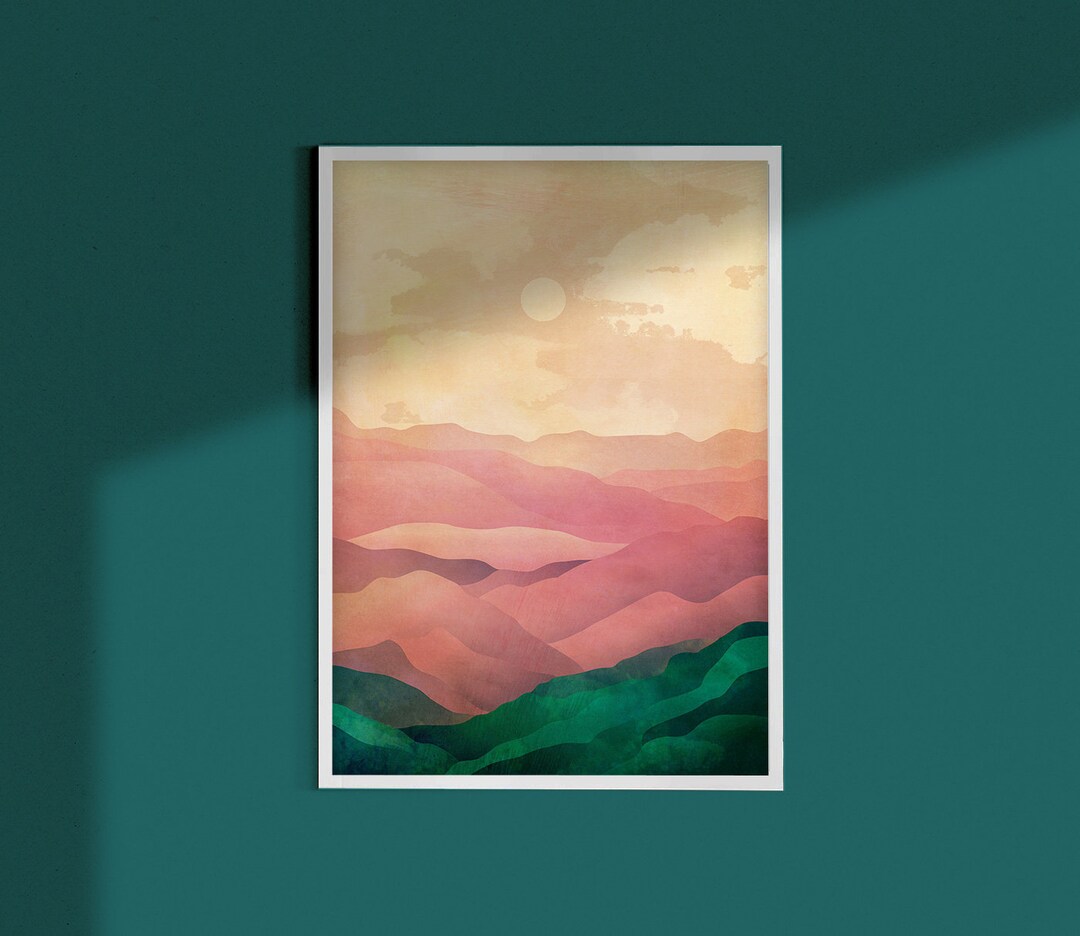 Pink and Green Landscape. Landscape Art. Etsy
