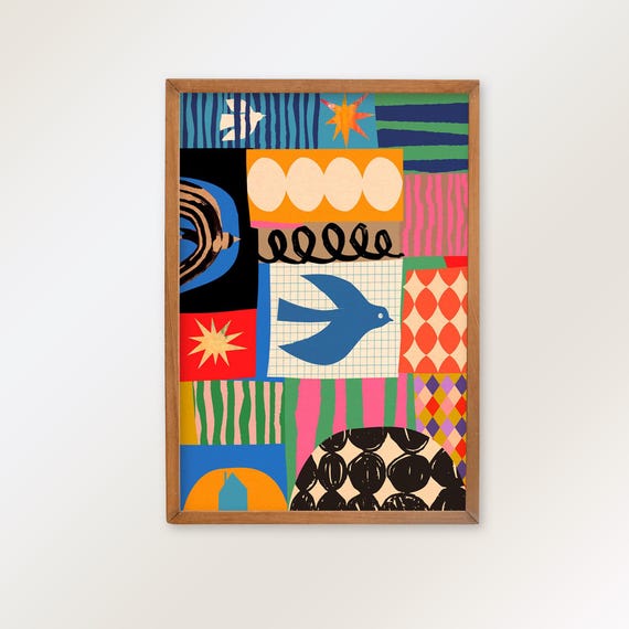 Flying over life | Colorful fine art print created with a mixed media collage technique.