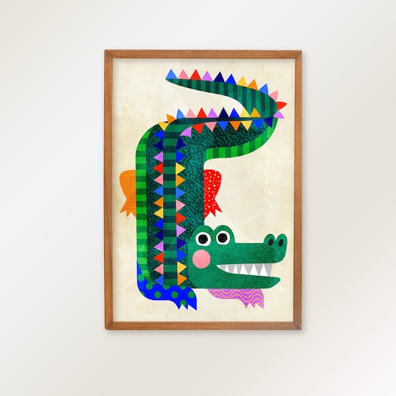 Crocodile Illustration Print: Colorful Wall Art