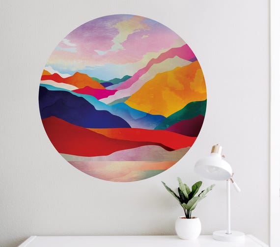 Mountain sunset wall decal. Self-adhesive, repositionable, and removable fabric. Wall decoration that makes your wall stand out.