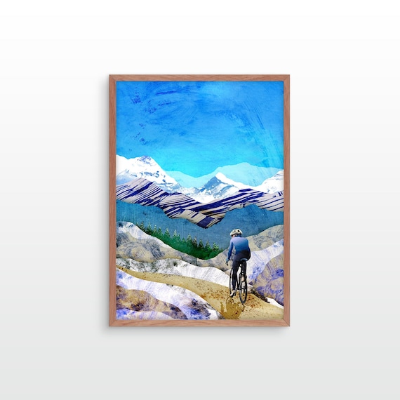 Cycling Art Print. Winter ride in the Mountains, Cyclist Gift