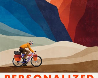 Personalized Cycling Art Print: Bikepacking cyclist
