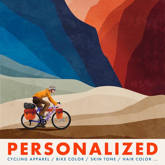 Personalized Cycling Art Print: Bikepacking cyclist