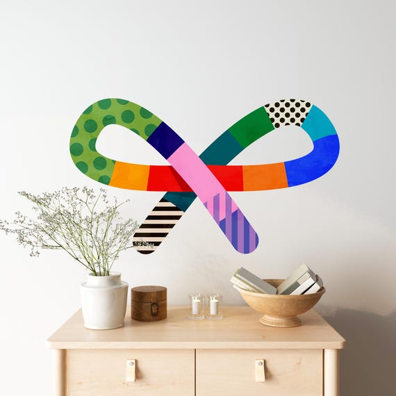 Colorful Bow wall decal.  Self adhesive, repositionable and removable fabric. Perfect decoration for your wall.