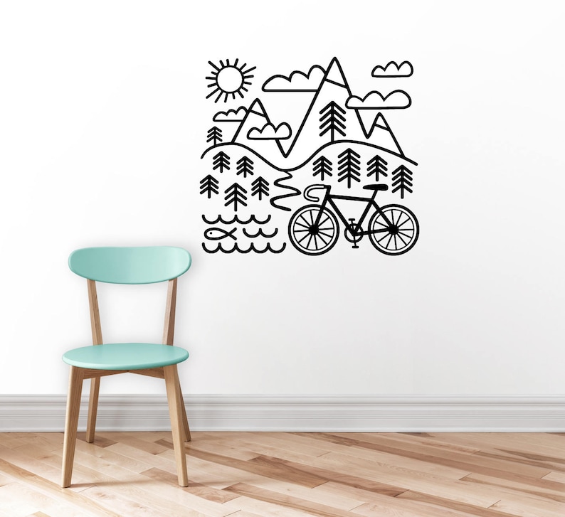 Wall decal Cycling sticker Mountains Bicycle and Mountains Wall sticker Bike sticker Gift for cyclist Bicycle decor