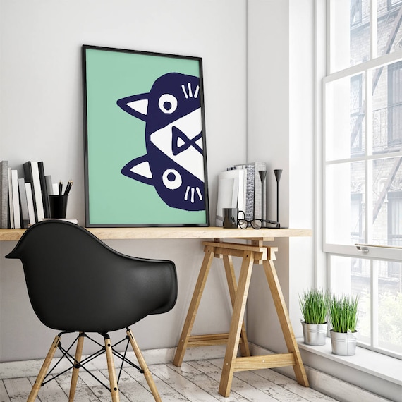 Cat art print. Gift for catlover. Home or office decoration.