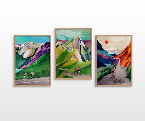 Cycling in the ALPS art prints. Set of three.