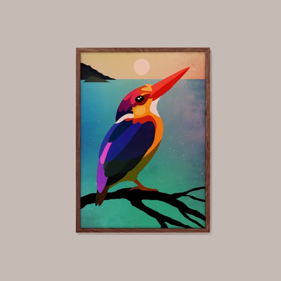 Kingfisher bird. Illustration. Printed on art paper. Available up to A2 size.