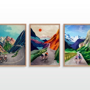 Cycling art print. Couple cycling. Set of three cycling art image 4